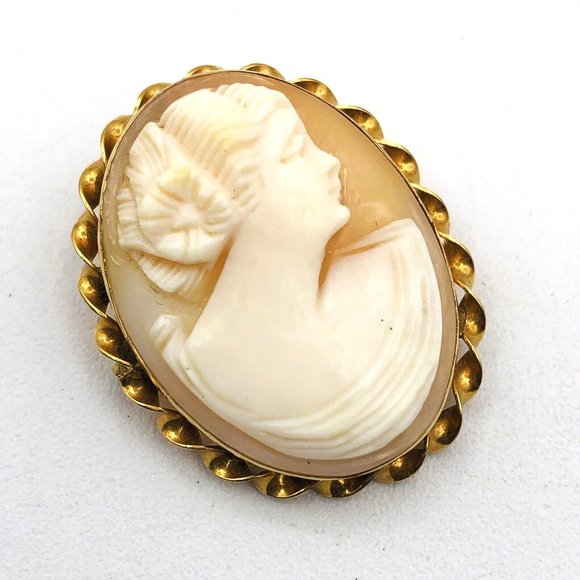 Antique 10K Yellow Gold Cameo Brooch Pin Carved Shell Not Scrap - Picture 3 of 8